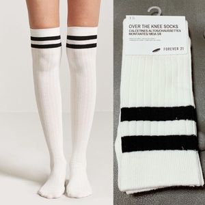 White With Black Stripes Over The Knee Socks